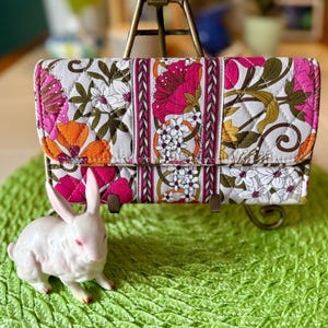 Vera Bradley Tri-Fold Large Wallet in "Tea Garden" pattern, "like new" condition Pinks, Green, Orange, Grey & white FREESHIP