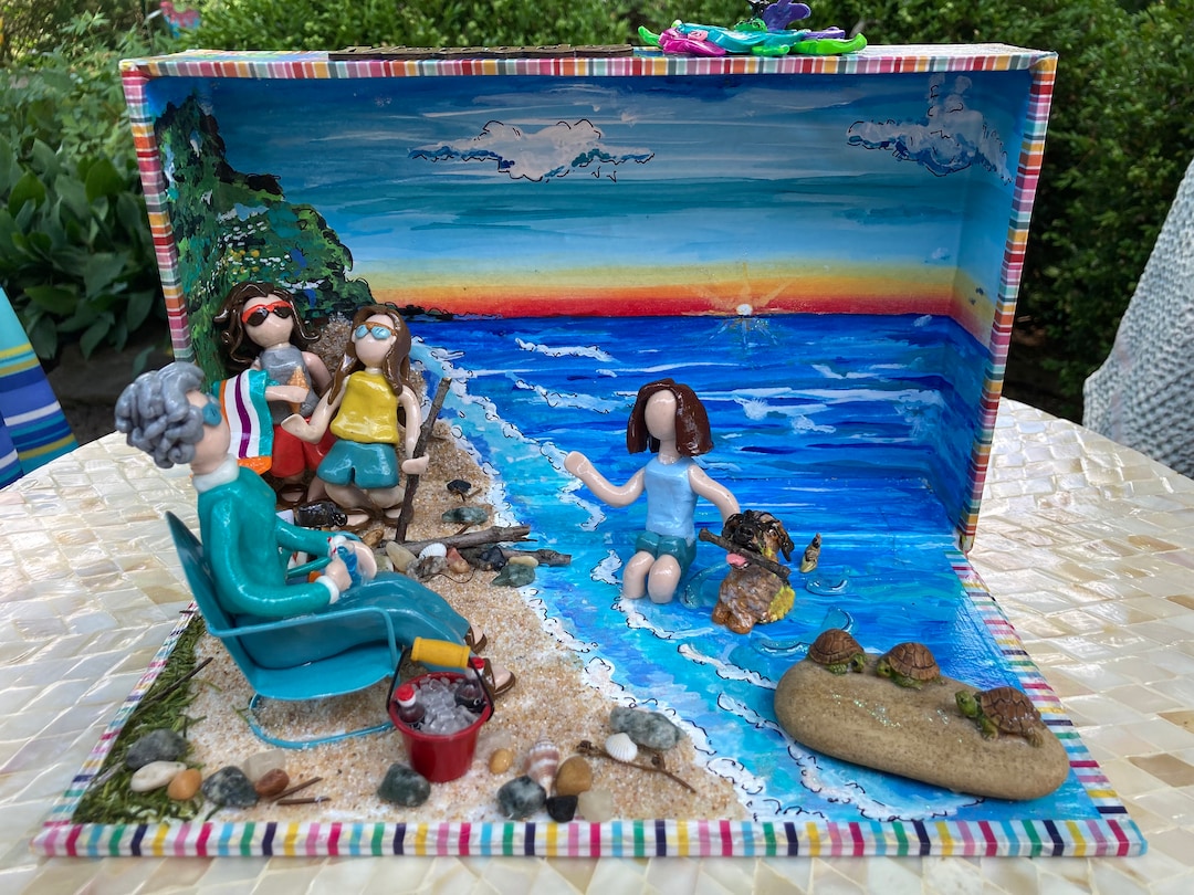 Beach Diorama FOR CUSTOM ORDER, Handmade, Handpainted Beach House Scene