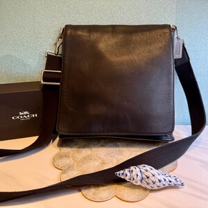 COACH Black Leather Messenger Bag: Vintage Legacy Metro Flap #9431
