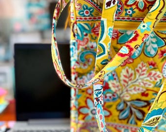 Vera Bradley “Provencal” Floral Laptop Bag, tablet, iPad & more Yellow Tote, 3 big Compartments FREESHIP