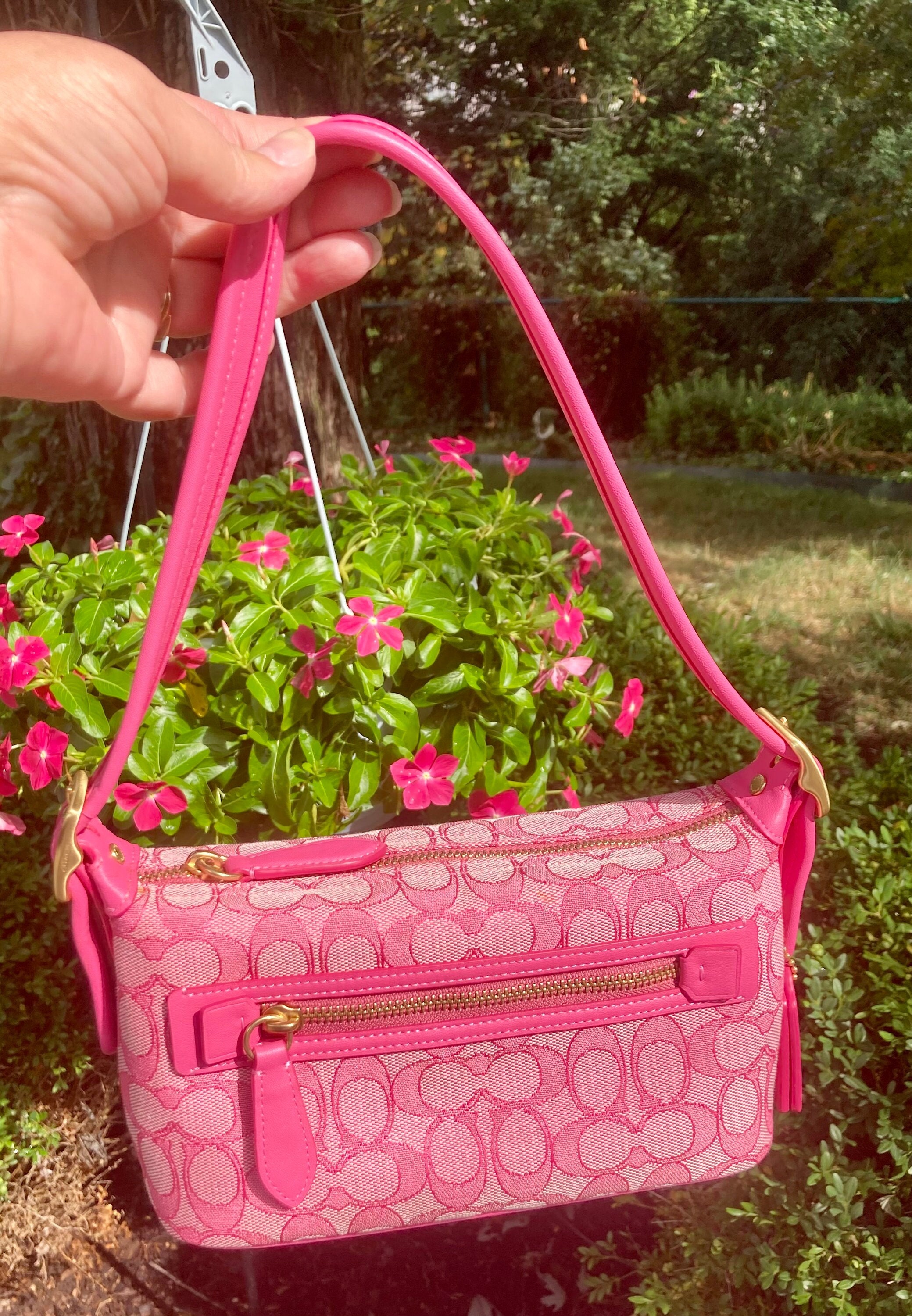 Original COACH DEMI Bag Signature Jacquard Brass Petunia Pink