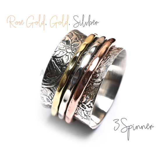 Spinner Band Ring Plain Spinner Ring Women/'s Ring 3 Rings Handmade Ring Fidget Ring Thumb Ring Birthday Gift Designer Ring