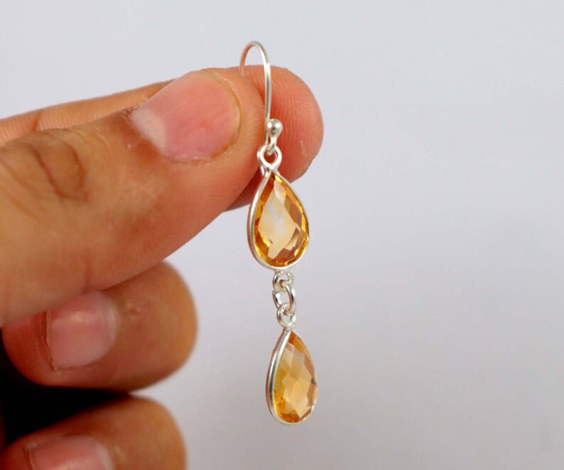 Citrine Topaz 92.5 Sterling Silver 1 Pair 12X8 mm Pear Earrings Hand Made Jewelry Gift For Her Jewelry Stone Earrings Silver Jewelry Earring