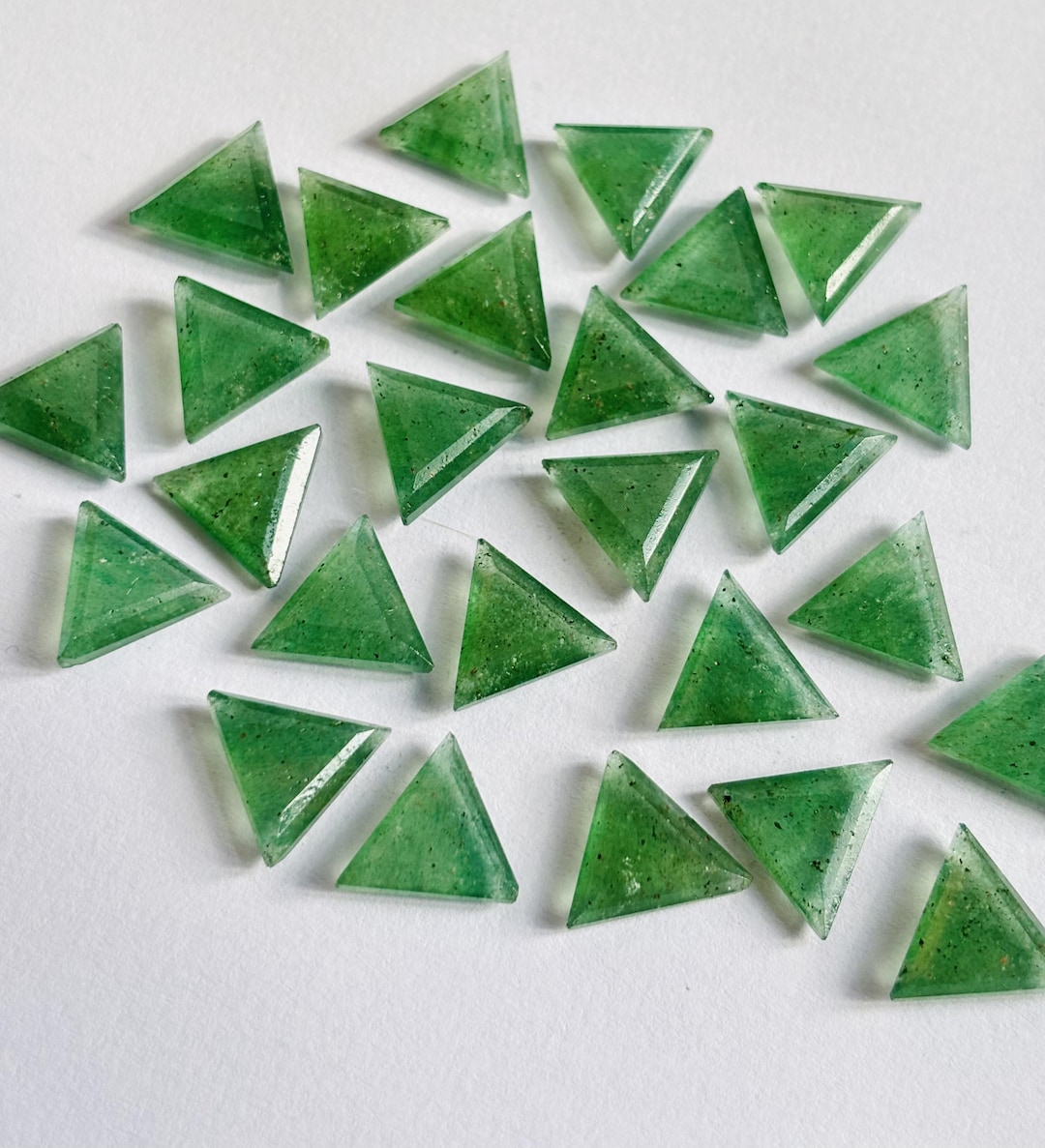 Natural Green Straberry Triangle Gemstones Both Side Tablet Cut Approx ...