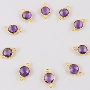 Gold Plated Amethyst Sterling Silver 10 Pcs Round Connector Single And Double Bail Connector Hand Made Jewelry Gift For Her Sterling Silver