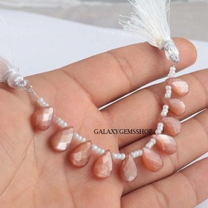 12X8 mm 1 Strand Peach Moonstone 10 Pcs Approx. 12X8 mm Pear Briolette Cut Strand Jewellery Making Loose Nacklace Use For Her Gemstone Beads