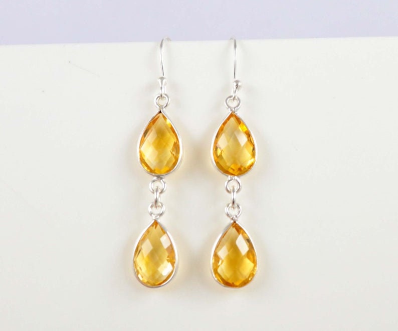Citrine Topaz 92.5 Sterling Silver 1 Pair 12X8 mm Pear Earrings Hand Made Jewelry Gift For Her Jewelry Stone Earrings Silver Jewelry Earring