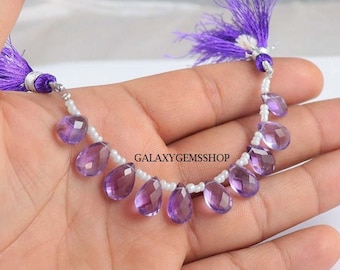 Amethyst Pear Briolette Beads, 12x8mm Strand