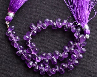 8 Inch Amethyst 73 Pcs Approx. 8X5 mm Drops Cut Briolette Cut Strand Beads For Nacklace Natural Amethyst Drops Beads Cut Tear Drops Gemstone
