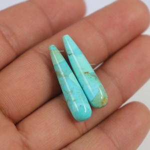 1 Pair, Half Top Drilled Teardrops, Arizona Mohave Turquoise Smooth Drops, Natural Turquoise Gemstone, 30x7 mm,Superb Arizona Jewelry Making