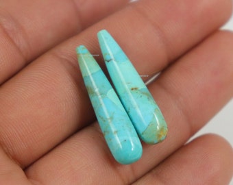 1 Paar, halb oben gebohrte Tropfen, Arizona Mohave Türkis glatte Tropfen, natürlicher Türkis Edelstein, 30 x 7 mm, hervorragende Arizona Schmuckherstellung