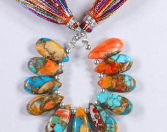 AAA + Qualität Sehr seltene Auster Kupfer Türkis Perlen 10 Stück Ca. 15 x 7 mm Cabochon beidseitig Perlen Superb Artikel Oyster Kupfer Türkis
