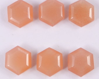 AAA+Quality 1 Pair Peach Moonstone 10X10mm Hexagon Shape Wholesale Both Side Flat Bottom Loose Gemstones Natural Tablet Cut Stone