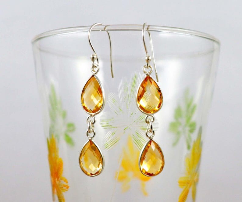 Citrine Topaz 92.5 Sterling Silver 1 Pair 12X8 mm Pear Earrings Hand Made Jewelry Gift For Her Jewelry Stone Earrings Silver Jewelry Earring