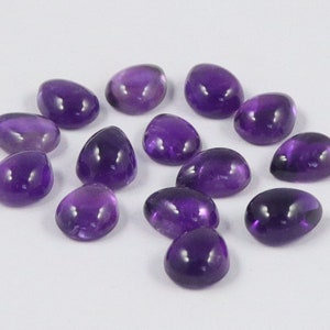 Améthyste africaine en forme de poire, 14 pièces env. 10 x 8 mm cabochon lisse à fond plat, fabrication de bijoux en vrac, améthyste africaine, pierre précieuse lisse
