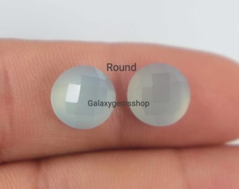 Aqua Chalcedony 6 mm To 20 mm Round Cushion 8X6 mm To 25X18 mm Oval, Pear Shape Rose Cut Flat Bottom Jewelry Making Natural Aqua Chalcedony