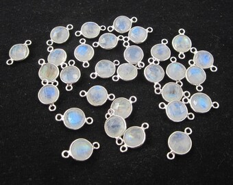 10 pcs Rainbow Moonstone Silver Connector 6 mm To 14 mm Round 92.5 Sterling silver plated Silver connector Round Shape Handmade Bezel