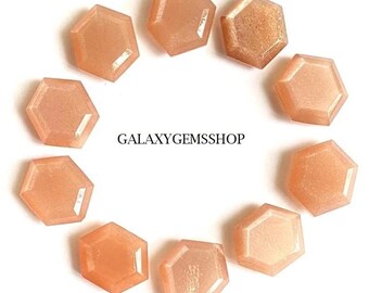 Peach Moonstone Gemstones, 14x11mm Hexagon Tablet Cut, 10 Pcs