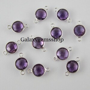 10 pcs Purple amethyst silver connector 92.5 Sterling silver plated 8 mm 10 mm Silver connector Round Shape Jewelry Handmade Gift For Her