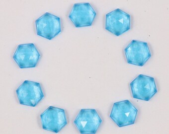 Swiss Blue Topaz Quartz Gemstone Hexagon Rose Cut One Side Checker Cut Gemstone 14X11 mm Hexagon Cut Blue Topaz Jewelry Making Loose Stone