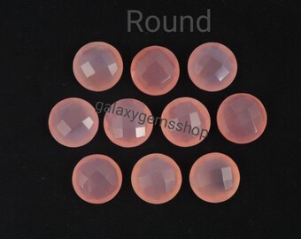 Pink Chalcedony 6 mm To 20 mm Round Cushion 8X6mm To 25X18mm Oval, Pear Shape Briolette Cut Both Side Checker Jewelry Making Pink Chalcedony