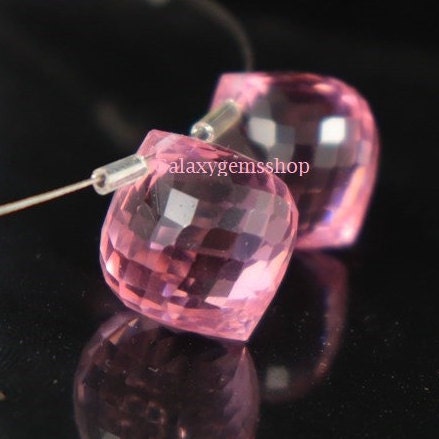 【M】ピンクアゼツライト 六角ポイント タワー ピンクしっかり 透明感 虹 1 Pair AAAA Pink Morganite Quartz Approx. 12X10 MM to 17X15 MM