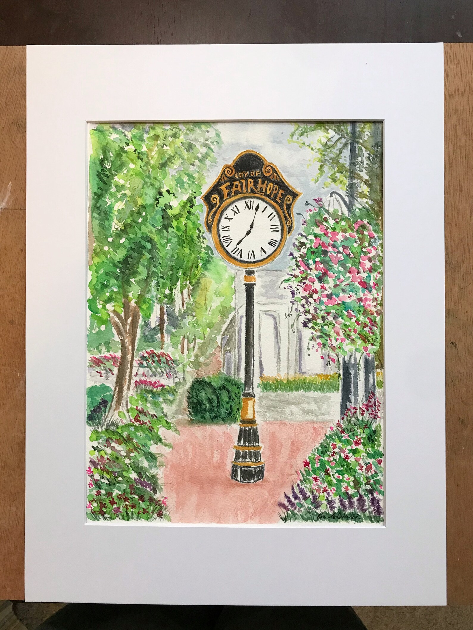 Fairhope Clock Original Watercolor Painting 9x12 Matted to Fit Etsy