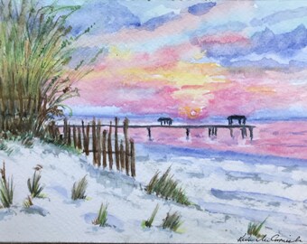 Gulf Shores Sunrise Original Watercolor, No Frame Needed