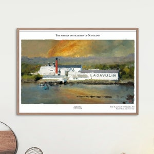 Affiche de la distillerie Lagavulin - oeuvre d'art murale île d'Islay - cadeau whisky écossais