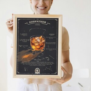 Godfather Whisky Cocktail Print, plakaty zwijane, dekoracja ścienna, prezent dla miłośnika filmów, dekoracja domowego baru, plakat z grafiką koktajlową, zabytkowy bar