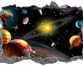 Kids Bedroom Stickers Solar system Planets Stars Fun Decor Vinyl effect UK