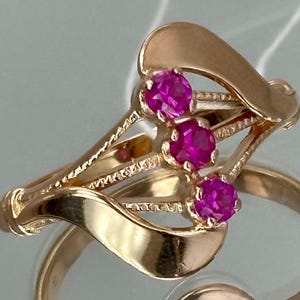 Vintage 14K 585 Rose Gold Ring with Ruby - Size 7 3/4