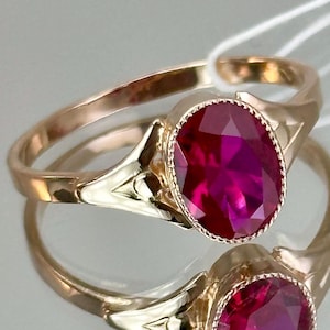 Vintage 14K 583 Rose Gold Ring with Ruby, Size 8.25