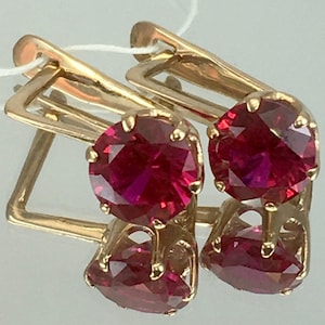 Vintage 14K 583 roségouden robijnoorbellen: Lviv-sieraden uit de jaren 80