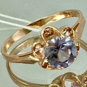 Vintage 14K 583 Rose Gold Alexandrite Ring - Delicate Floral-Style 1980s