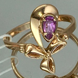 Vintage 14K 585 Rose Gold Amethyst Ring - Size 6