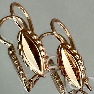 Vintage 14K 585 Rose Gold Earrings : Leaf Design 1990