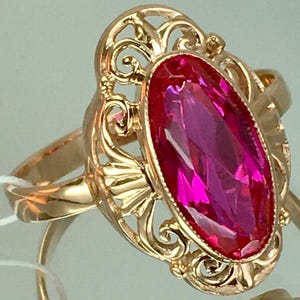 Vintage 14K 583 Rose Gold Ring with Ruby, Size 9.5