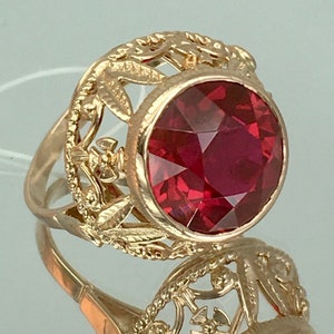 Vintage Original Solid Rose Gold Ring with Ruby 583 14K, Solid Rose Gold Ruby Ring 583 14K, Solid Gold Ring with Ruby 583, Ruby Ring 583