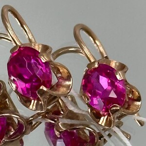 Vintage 14K 583 Rose Gold Ruby Earrings: Solid Gold, 1977