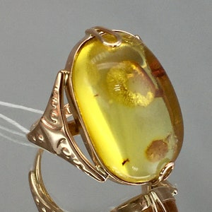 Rare Vintage Natural Baltic Honey Amber Ring: 14K 583 Rose Gold, Size 7