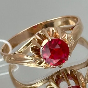 Vintage Original Solid Rose Gold Ring with Ruby 583 14K size 12 US !!!, Solid Rose Gold Ruby Ring 583 14K, Solid Gold Ring with Ruby 583