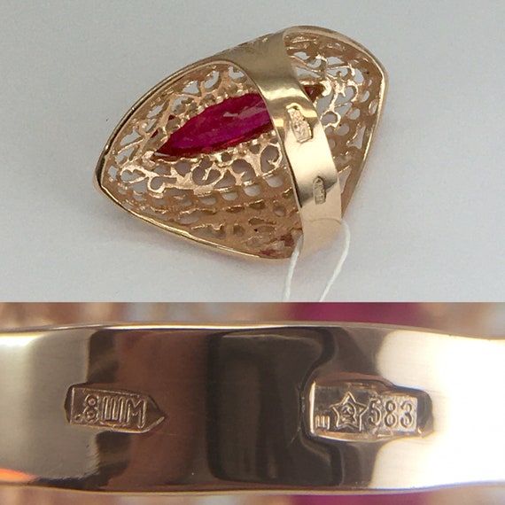 Vintage Original Solid Rose Gold Ring with Ruby 5… - image 8