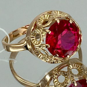 Vintage Original Solid Rose Gold Ring with Ruby 583 14K, Solid Rose Gold Ruby Ring 583 14K, Solid Gold Ring with Ruby 583, Ruby Ring 583