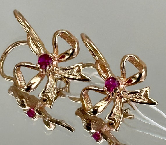 Vintage Original Solid Rose Gold Earrings with Ru… - image 1