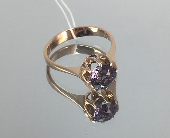 Vintage Original Soviet Rose Gold Ring with Alexan