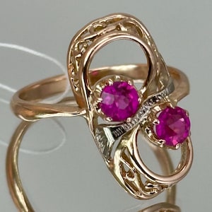 Vintage Original Solid Rose Gold Ring with Ruby 583 14K size 11 US !!!, Solid Rose Gold Ruby Ring 583 14K, Solid Gold Ring with Ruby 583