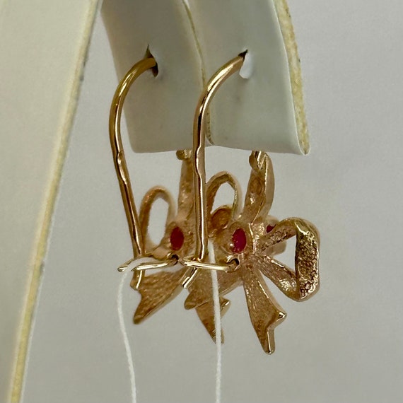Vintage Original Solid Rose Gold Earrings with Ru… - image 4