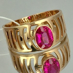 Vintage Original Solid Rose Gold Ring with Ruby 583 14K, Solid Rose Gold Ruby Ring 583 14K, Solid Gold Ring with Ruby 583, Ruby Ring 583