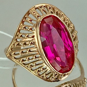 Vintage Original Solid Rose Gold Ring with Ruby 583 14K, Solid Rose Gold Ruby Ring 583 14K, Solid Gold Ring with Ruby 583, Ruby Ring 583